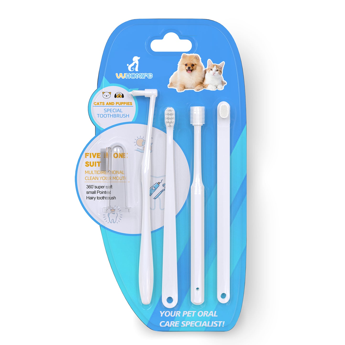 VVHOMIFE Cat Toothbrush Kit, Dog Toothbrush Kit, Suitable for All Cats and Dogs Dental Care. White, Soft Bristles, Meet All Cleaning Needs, Multi-Functional Dental Cleaning (S)