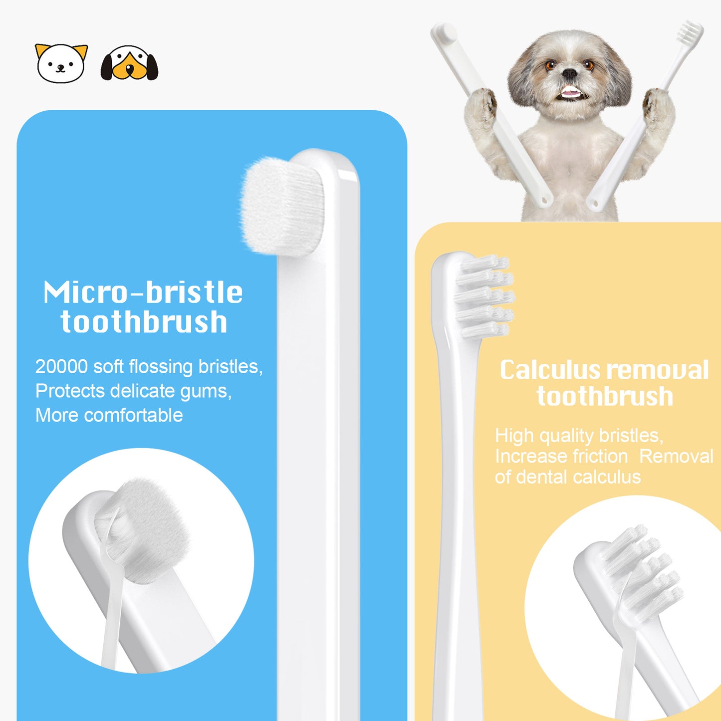 VVHOMIFE Cat Toothbrush Kit, Dog Toothbrush Kit, Suitable for All Cats and Dogs Dental Care. White, Soft Bristles, Meet All Cleaning Needs, Multi-Functional Dental Cleaning (S)